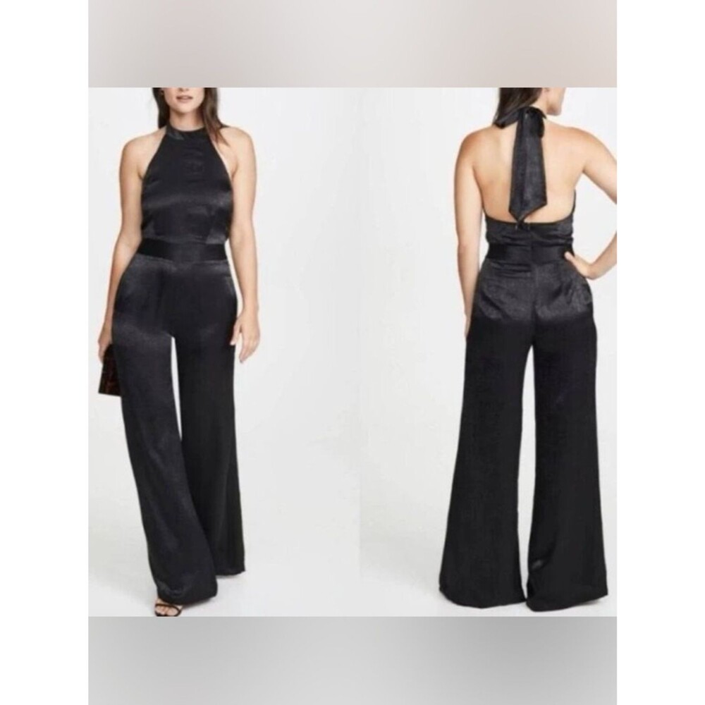 NWOT ✨ MISA Los Angeles ‘Xandra’ Satin Black Jumpsuit Open Back Size Small $395